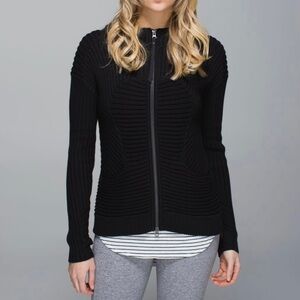 LULULEMON Embrace Knit Hoodie 6/8 Black Zip Up Cotton Cardigan Sweater